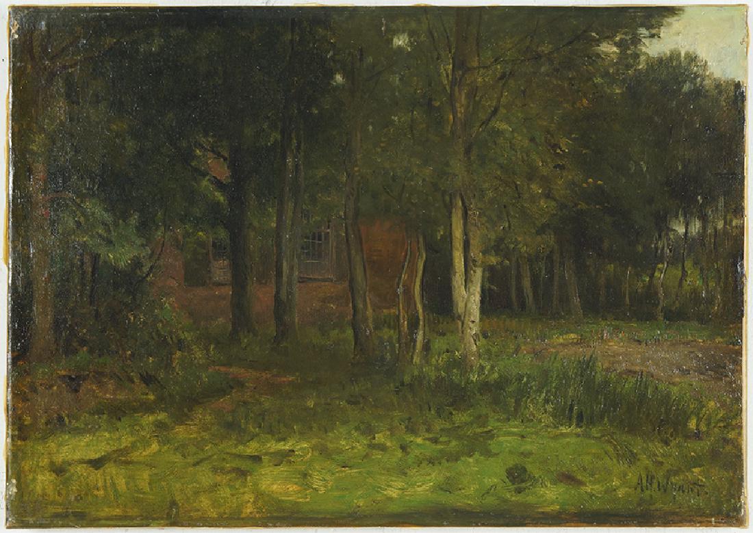 Alexander Helwig Wyant (American, 1836-1892) A House: Alexander Helwig Wyant (American, 1836-1892) A House Among Trees. Oil on canvas, signed lower right Canvas: 15" x 21.5" Frame: 23.25" x 28.5"