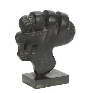 Sorel Etrog (Romania, 1933-2014) Title Unknown.: Sorel Etrog (Romania, 1933-2014) Title Unknown. Bronze sculpture with black patina, stamp signed on base ETROG, and stamp numbered 4/7 Height: 6.25"