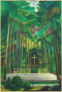 William S. Schwartz (American, 1896-1977) House of God.: William S. Schwartz (American, 1896-1977) House of God. Gouache, signed upper left, also signed and titled en verso, unframed 21.75" x 15"