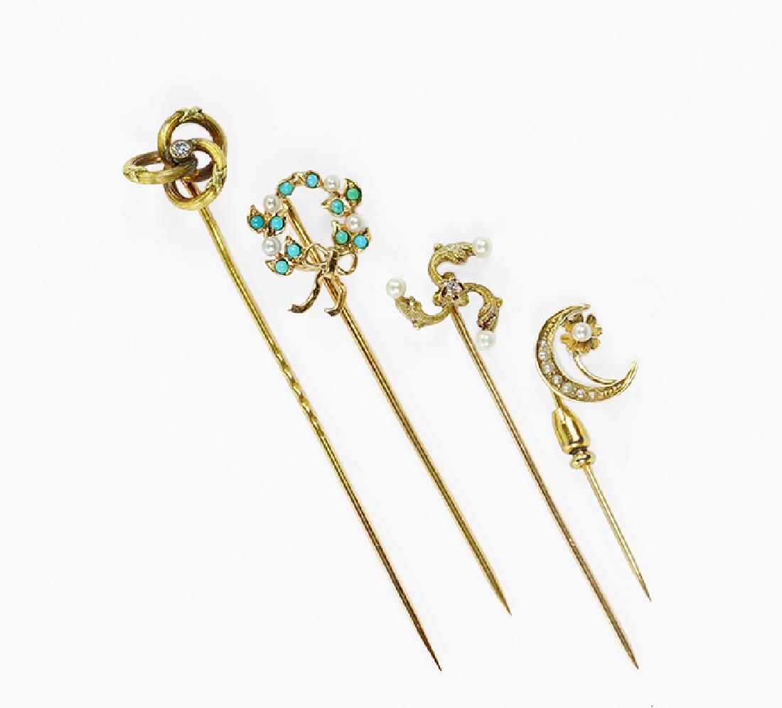 Four Gold Stick Pins. (1 of 1)
