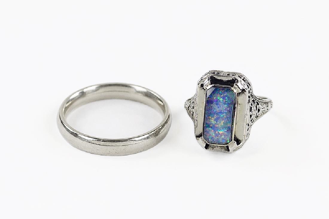 An Opal and 14 Karat White Gold Ring. (1 of 1)