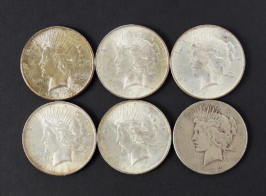 Group of 6 Peace Dollars. (1 of 1)