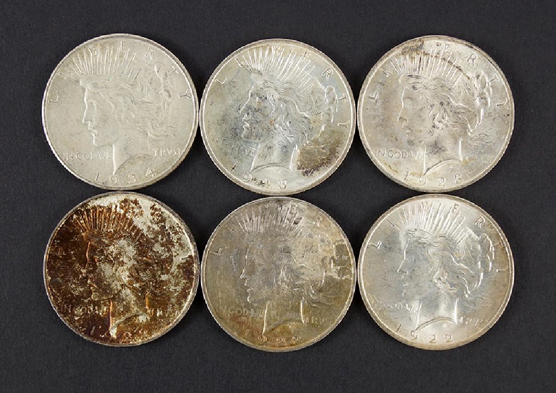 Group of 6 Peace Dollars. (1 of 1)