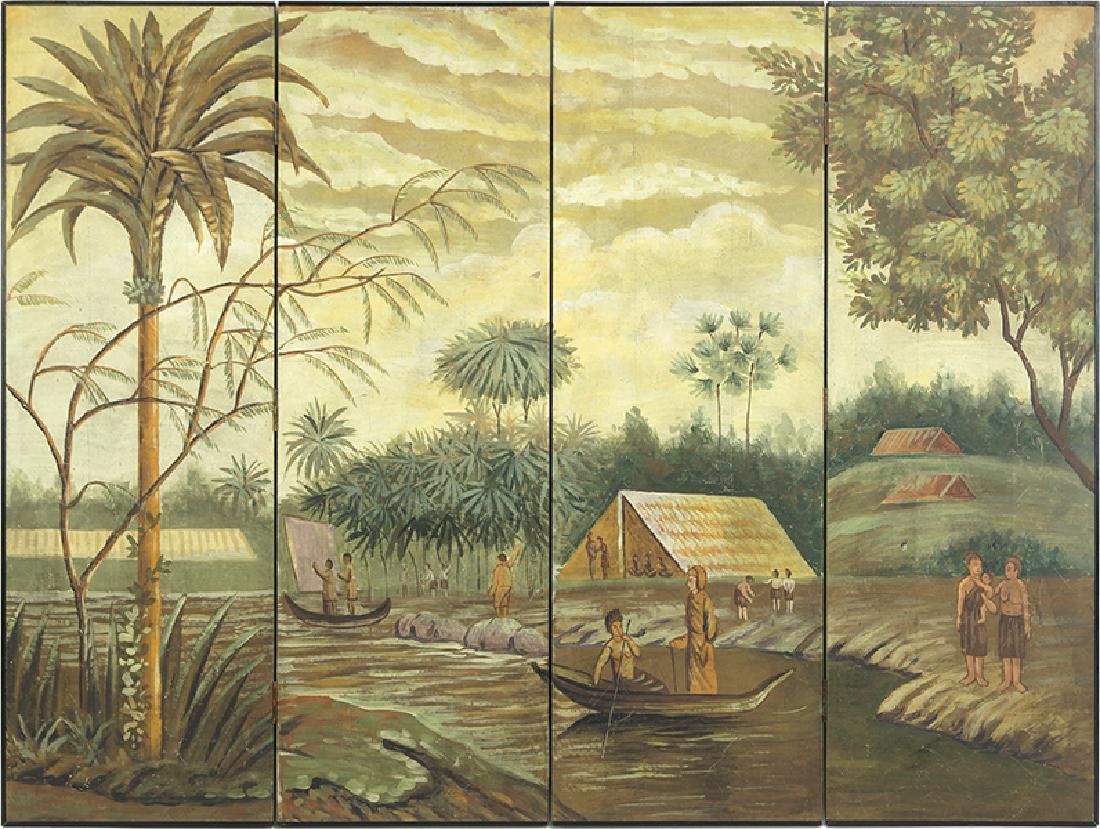 A Painted Wood Four-Panel Screen. (1 of 7)