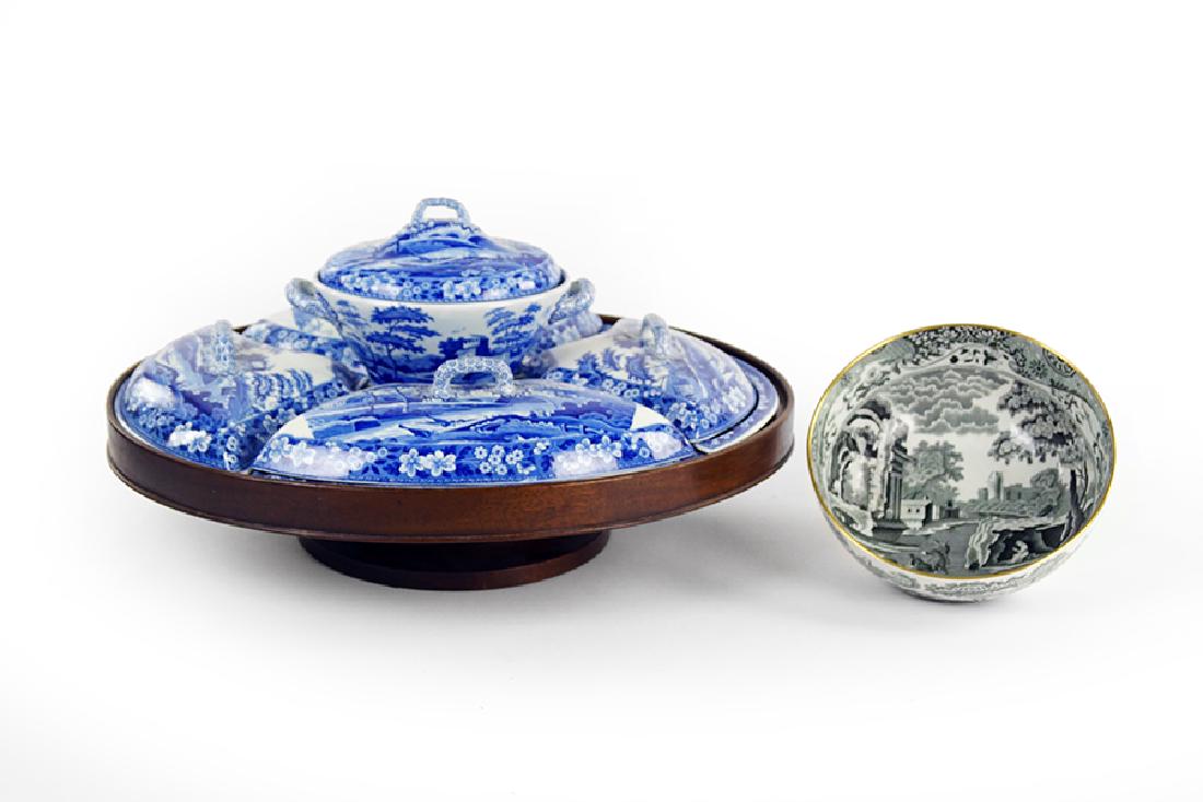 A Spode Lazy Susan.: A Spode Lazy Susan. Together with a Spode black and white transfer bowl