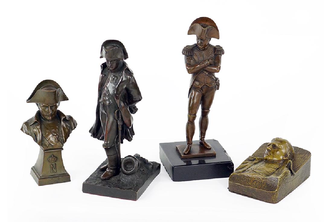 A Collection Of Napoleon Themed Decorative Objects.: A Collection Of Napoleon Themed Decorative Objects. Comprising a bust, a box with a bust on the lid, and two sculptures Taller Sculpture: 10"