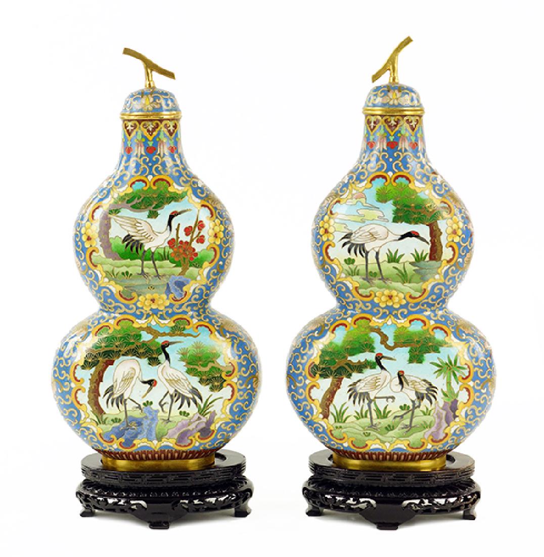 A Pair of Chinese Cloisonne Double Gourd Covered Vases. (1 of 1)