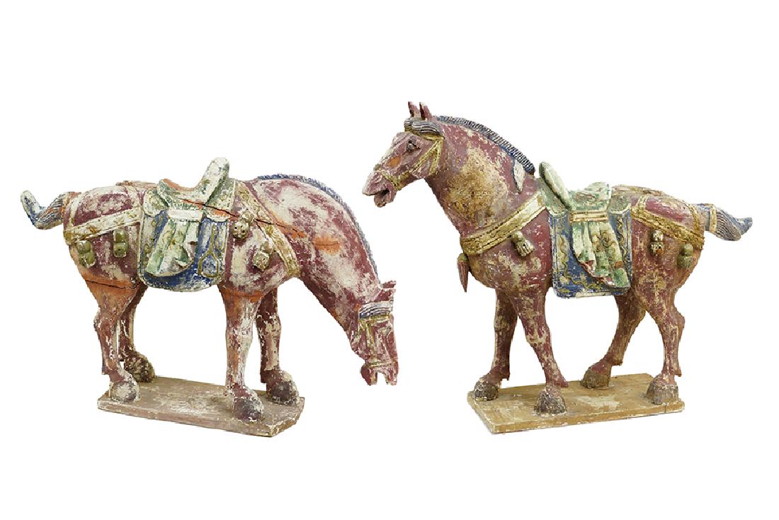 Two Chinese Style Painted Plaster Horses. (1 of 1)