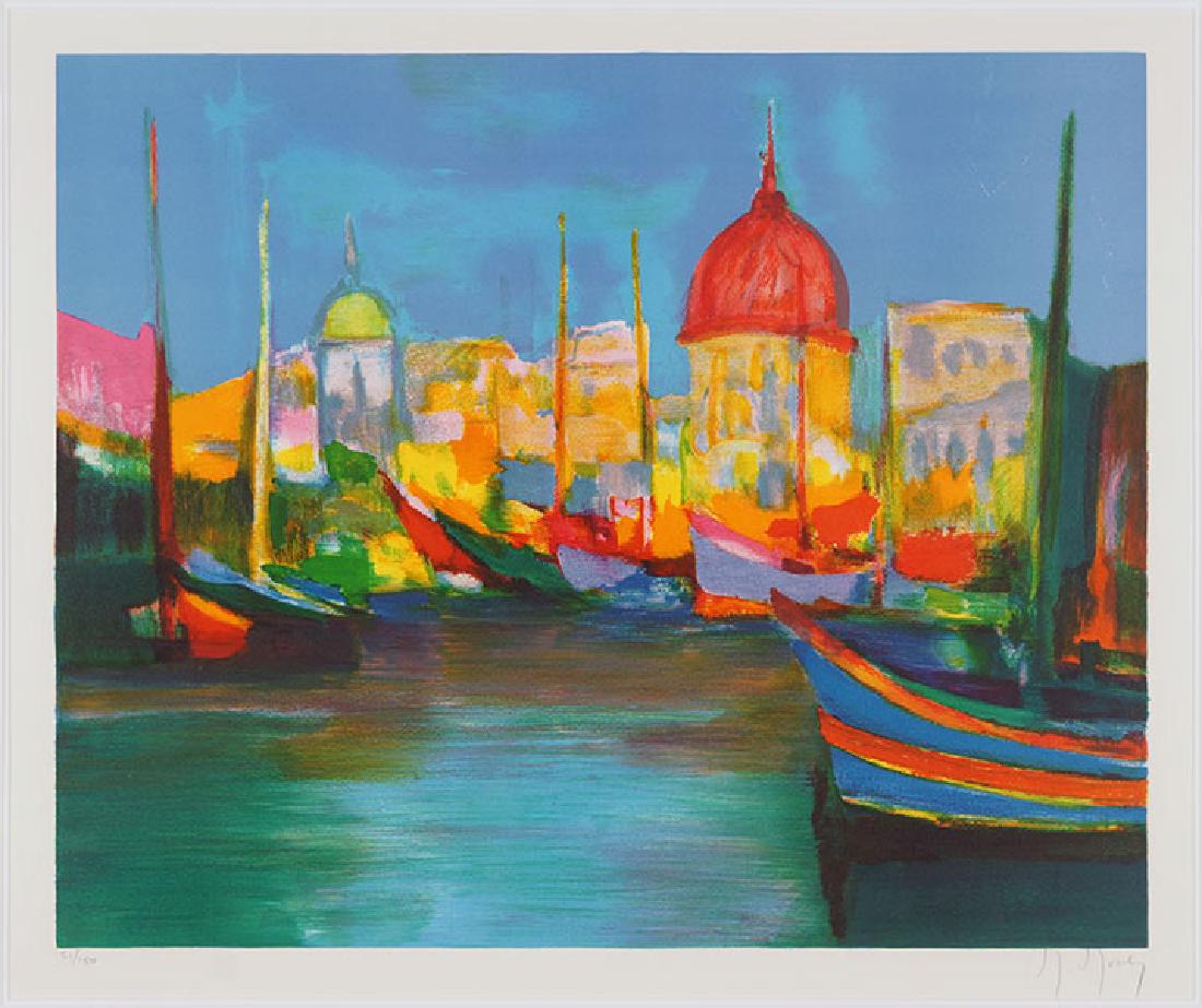 Marcel Mouly (French, 1918-2008) Malte.: Marcel Mouly (French, 1918-2008) Malte. Color lithograph dated to 1987, pencil signed lower right and numbered 51/150, printed on BFK Rives by Atelier Gourdon, Paris 18.75" x 22.75" Frame: 30.25" x 34