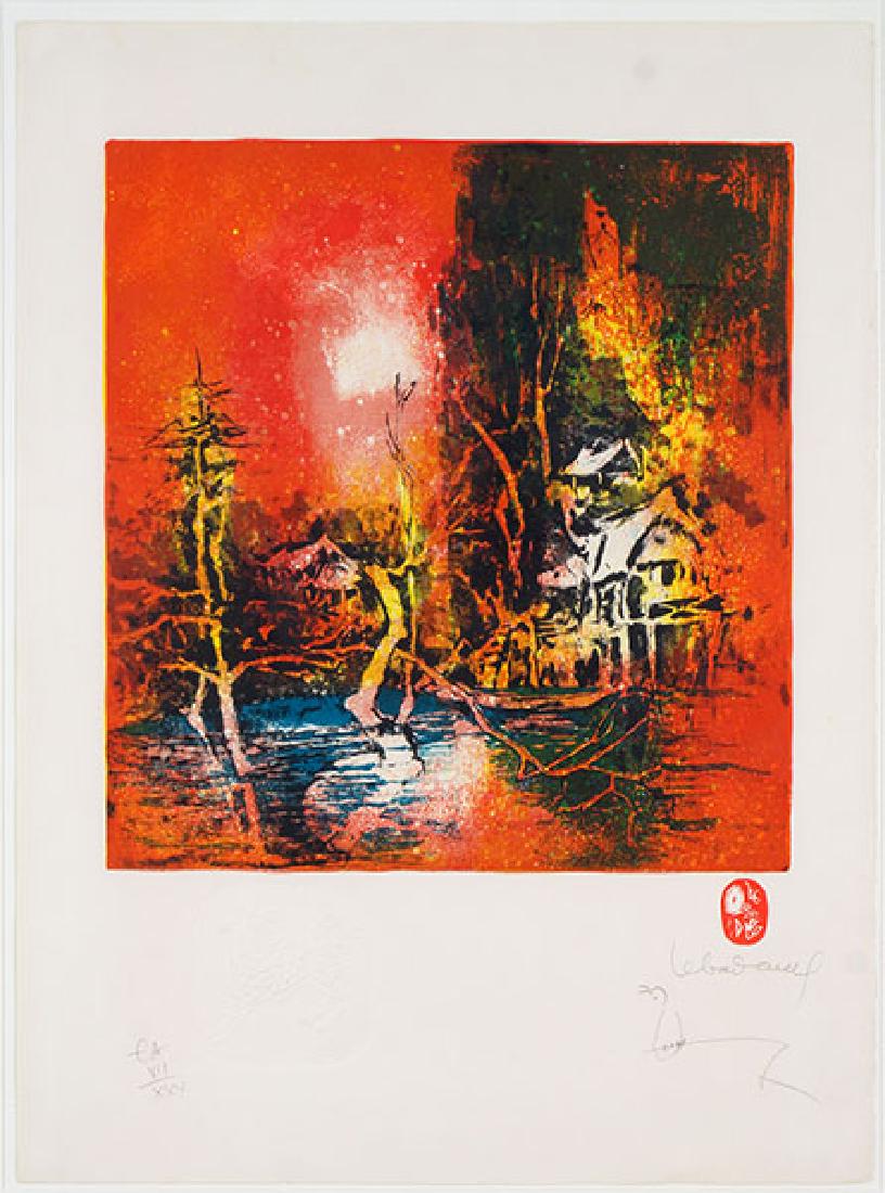 Dang Lebadang (Vietnamese-French, 1921-2015) Asian: Dang Lebadang (Vietnamese-French, 1921-2015) Asian Sketch I. Color lithograph with embossing, pencil signed lower right, numbered 'EA VII/XXX' (the normal edition was 195), and with a pencil sketch of