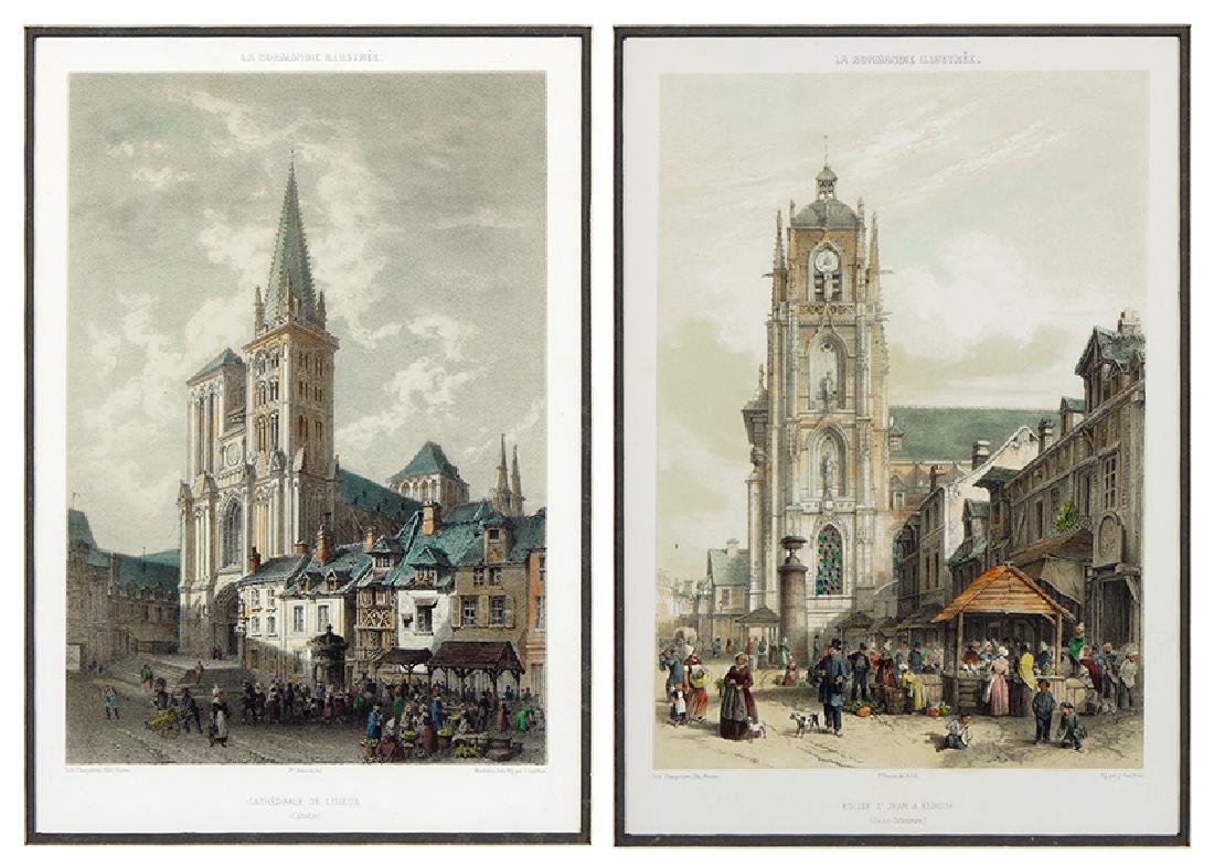 After Felix Benoist (French, 1818-1896) Two Engravings: After Felix Benoist (French, 1818-1896) Two Engravings from La Normandie Illustree. Depicting "Cathedrale de Lisieux" and "Eglise St Jean A Elbeuf". Printed by Nantes Charpentier, Nantes Sight: 13" x 