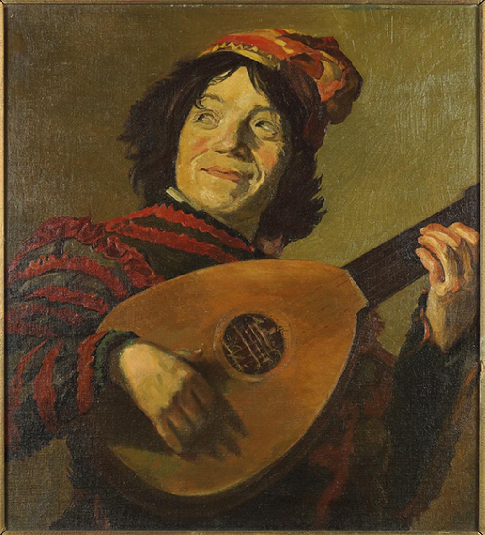 After Frans Hals (Dutch, 1580 - 1666) Lute Player.: After Frans Hals (Dutch, 1580 - 1666) Lute Player. Oil on canvas, laid down on board Canvas: 26.5" x 23.75" Frame: 32.5" x 29.25"