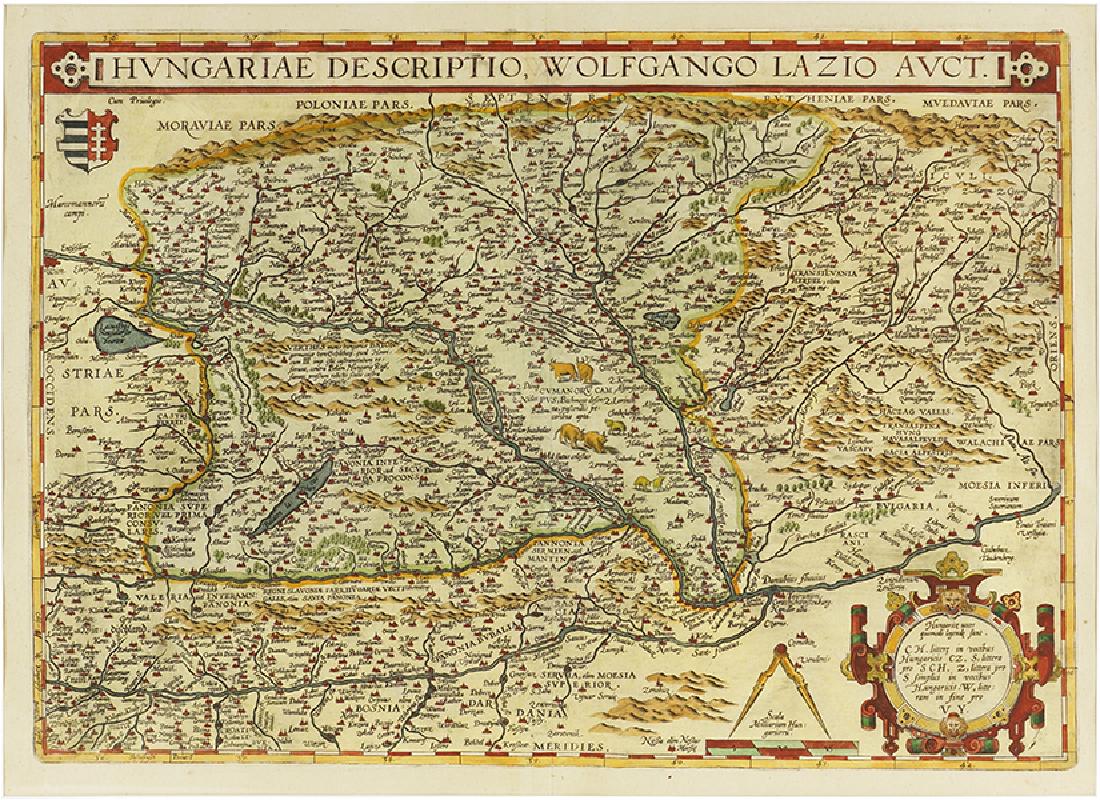 Abraham Ortelius (Belgian, 1527-1598) Map of Hungary. (1 of 8)