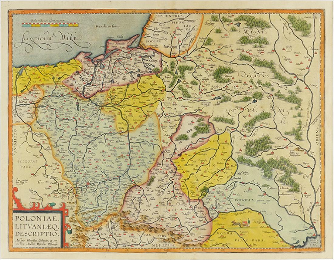 Abraham Ortelius (Belgian, 1527-1598) Map of Poland. (1 of 8)
