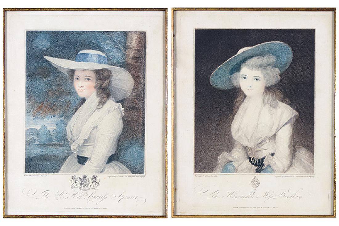 Francesco Bartolozzi (Italian, 1727-1815) Two Works.: Francesco Bartolozzi (Italian, 1727-1815) Two Works. 'Countess Spencer' and 'Miss Bingham', color stipple engravings dated to 1786-1787, after Sir Joshua Reynolds Each: 11" x 8.75" Frames: 14" x 11.5"