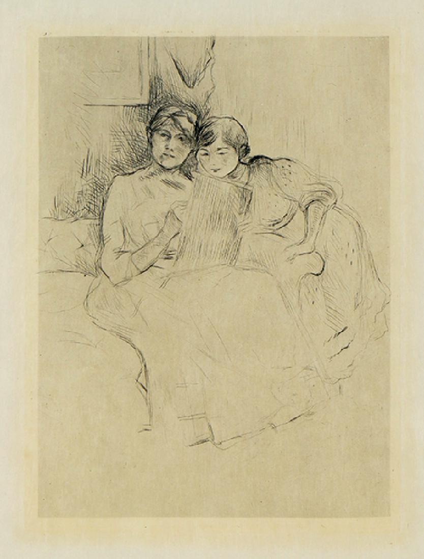 Berthe Morisot (French, 1841-1895) La Lecon de dessin.: Berthe Morisot (French, 1841-1895) La Lecon de dessin. Drypoint dated to 1889, before cancelation. Ref: Bailly-Herzberg 8 7.25" x 5.5" Frame: 19.25" x 17.25"
