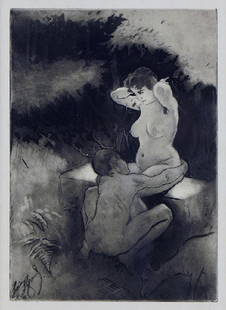 Louis Legrand (French, 1863-1951) L'Education d'un: Louis Legrand (French, 1863-1951) L'Education d'un Faune. Etching and aquatint, two impressions, 1st and 2nd states, from 'Faune Parisienne' by E. Ramiro, pub. 1901, edition of 130. Ref: Arwas 183 I/I