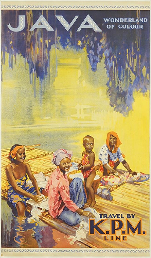 H.M. Burton (Australian, 20th Century) Java: Wonderland: H.M. Burton (Australian, 20th Century) Java: Wonderland of Colour. Color offset lithographic poster for K.P.M. Line, printed by John Sands, Sydney, N.S.W 39.25" x 22.75" Frame: 43.25" x 26.75"