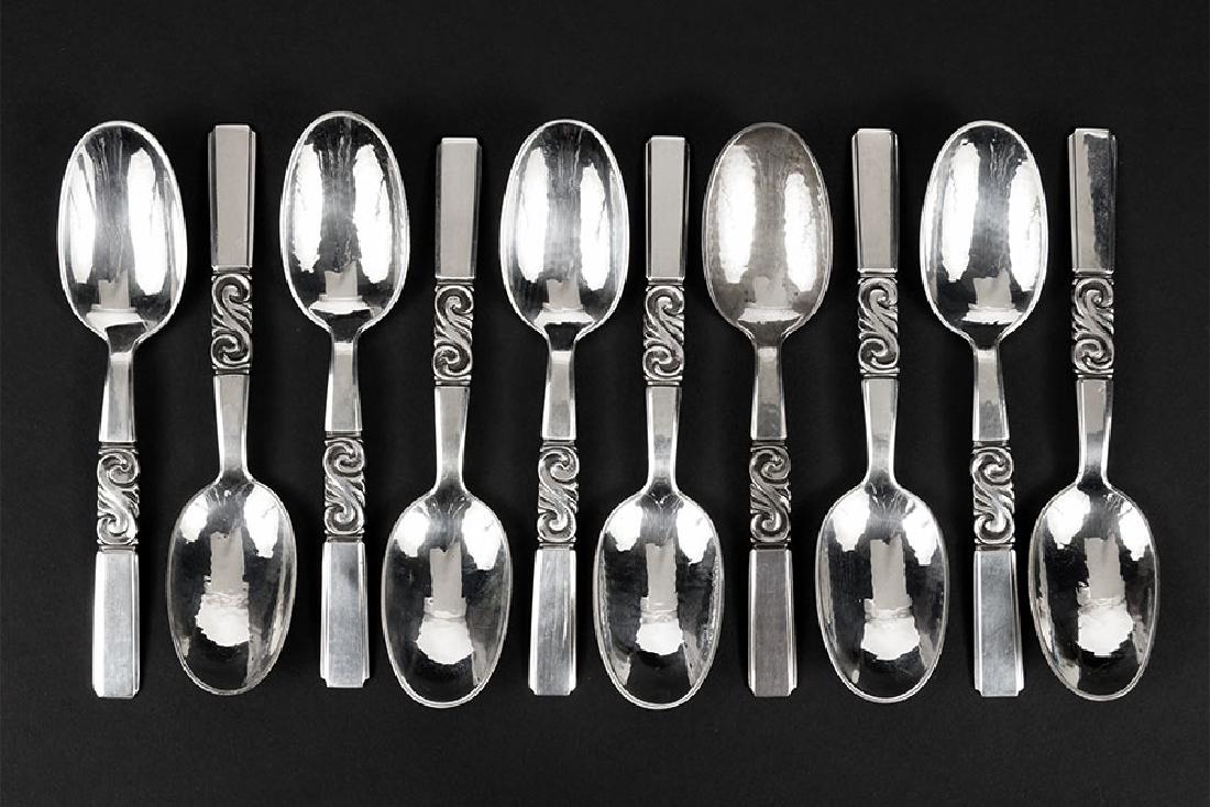 A Set of Ten Georg Jensen Sterling Silver Teaspoons. (1 of 1)