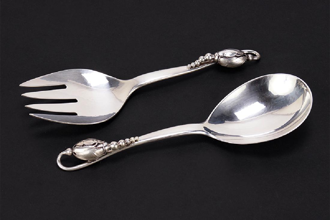 A Georg Jensen Sterling Silver Serving Spoon and Fork. (1 of 1)