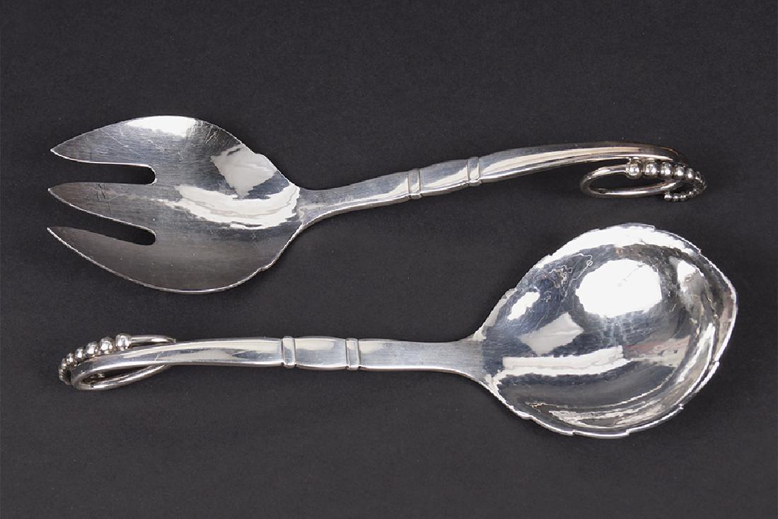 A Georg Jensen Sterling Silver Serving Spoon and Fork. (1 of 1)