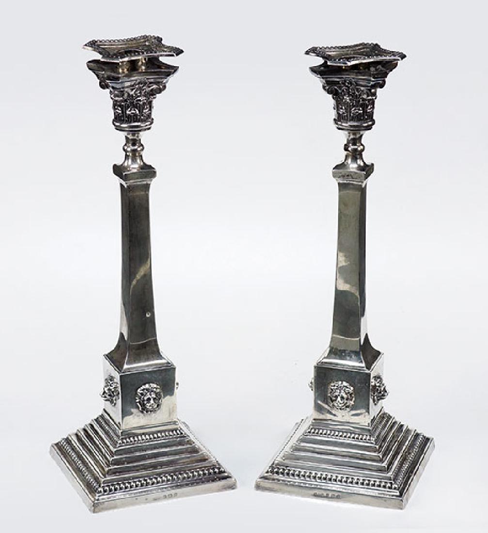 A Pair of English Silver Candlesticks. (1 of 14)