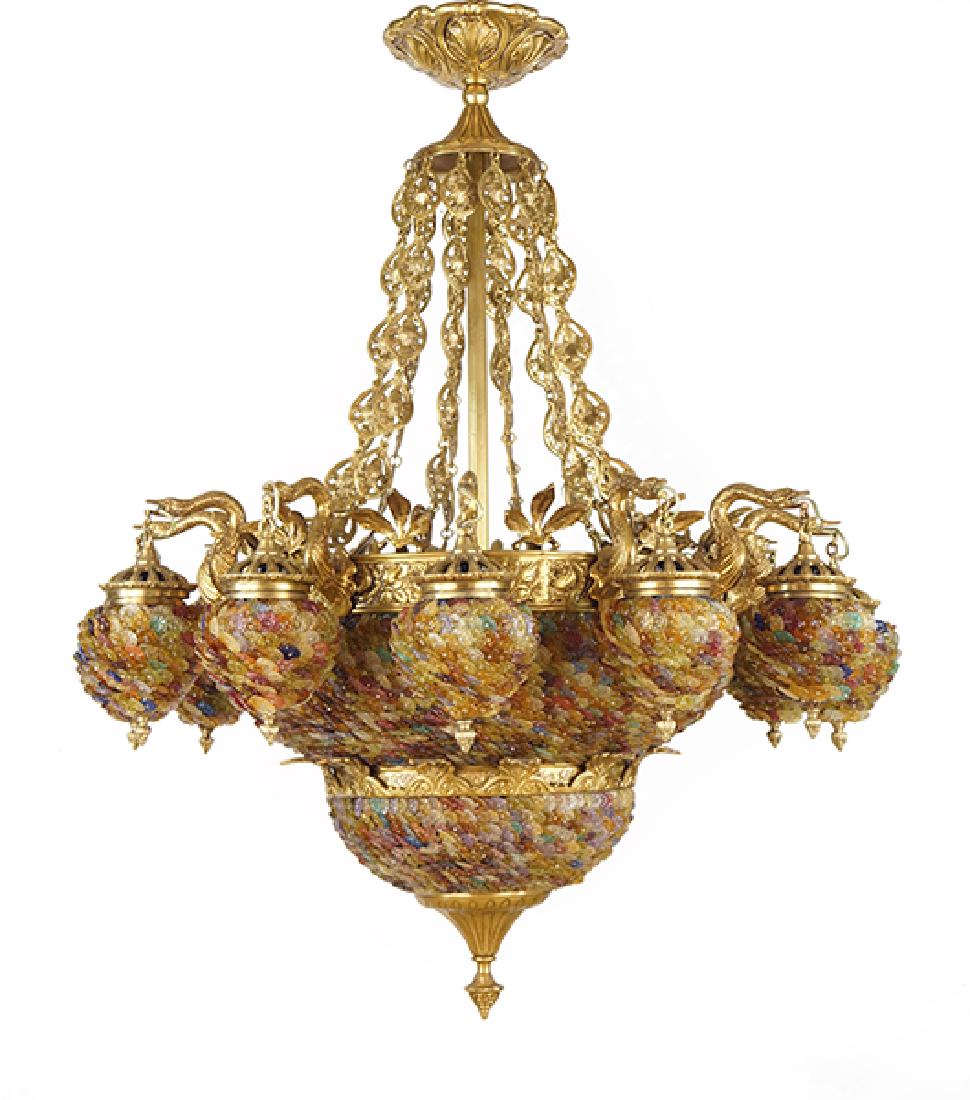 A Twelve-Light Gilt Bronze Chandelier. (1 of 2)