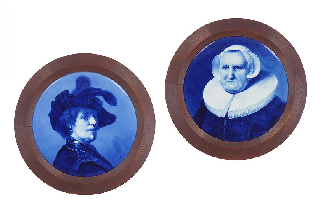 Two Delft Porcelain Portrait Plaques After Rembrandt. (1 of 1)