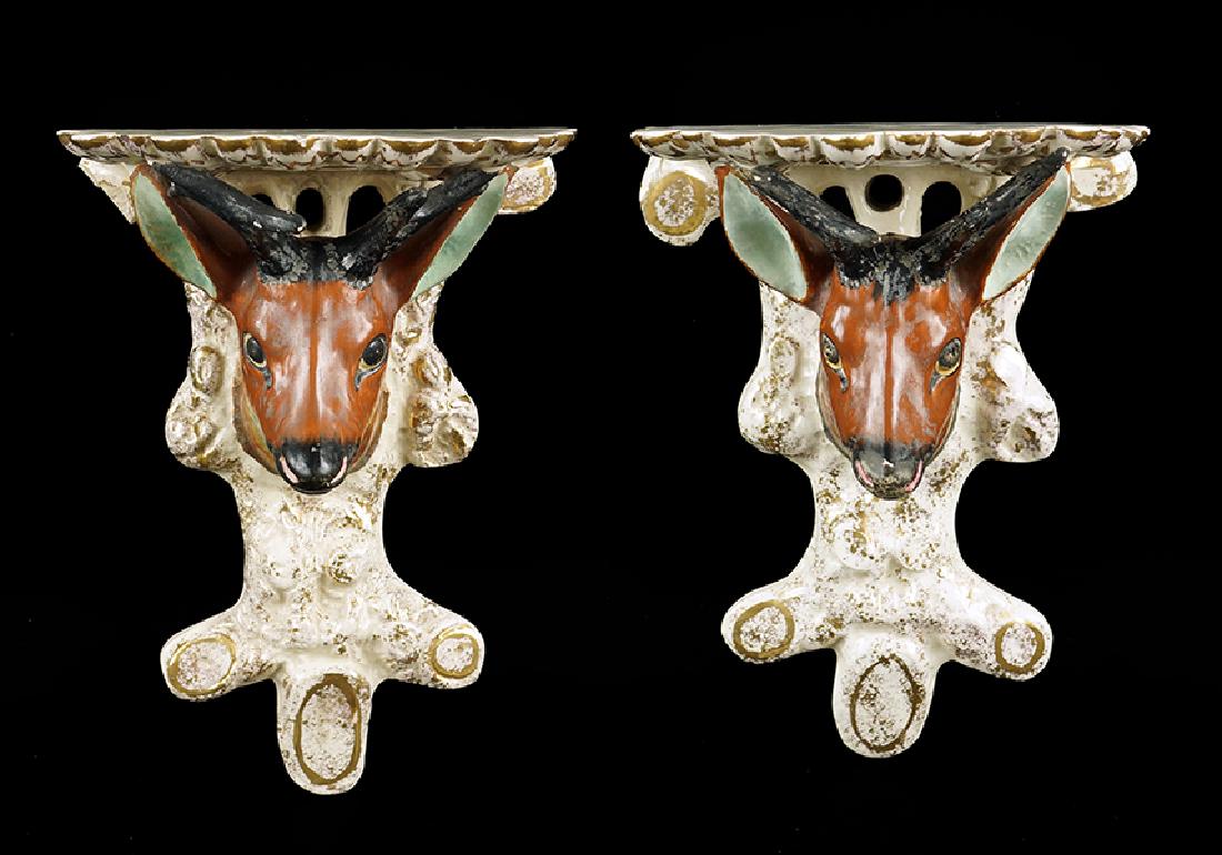 A Pair of Staffordshire Deer Form Wall Brackets. (1 of 2)
