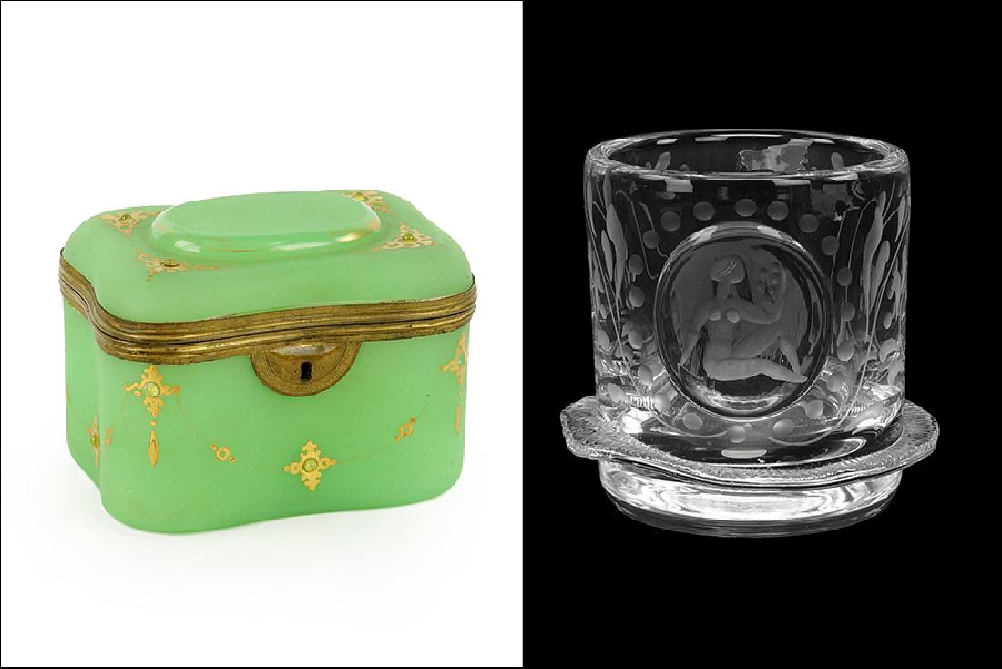 A Victorian Enameled Green Opaline Glass Box. (1 of 1)