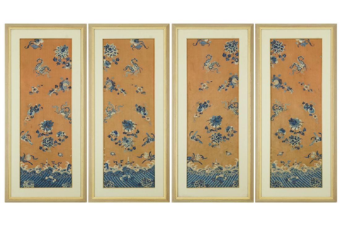 A Set of Four Chinese Embroidered Silk Panels. (1 of 1)