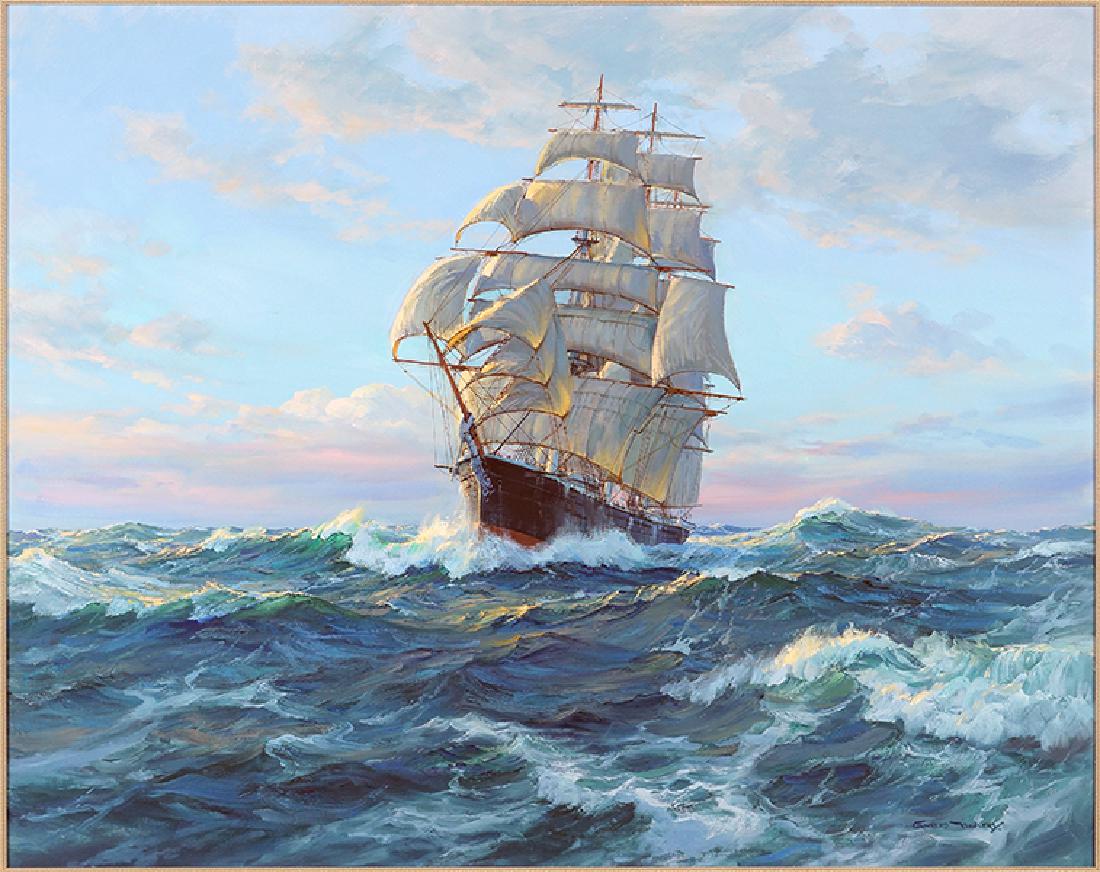 Charles Vickery (American, 1913-1998) Ship at Sea.: Charles Vickery (American, 1913-1998) Ship at Sea. Oil on canvas, signed lower right 40" x 50" Frame: 47" x 57"