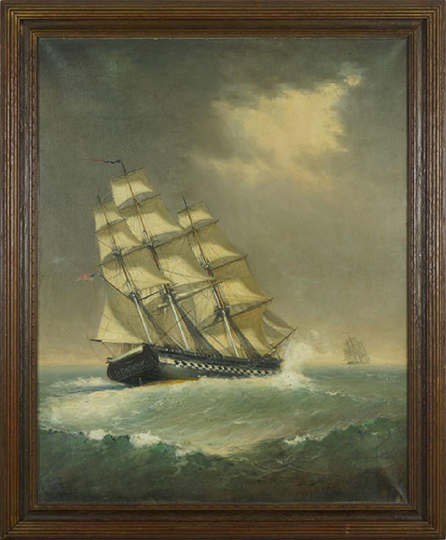 Marshall Johnson, Jr. (American, 1850-1921) U.S.S.: Marshall Johnson, Jr. (American, 1850-1921) U.S.S. Constitution. Oil on canvas, signed lower left 50.25" x 40" Frame: 58" x 47.5"