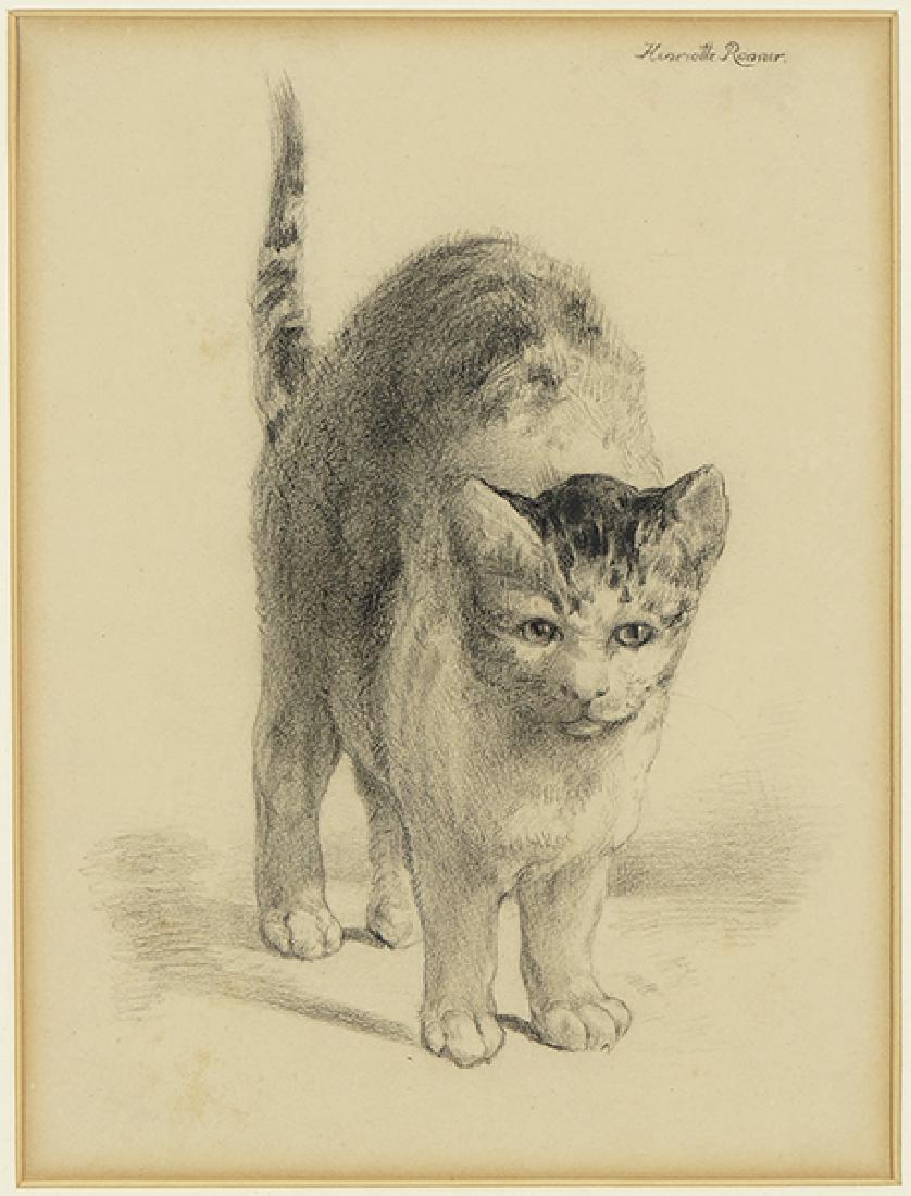 Henriette Ronner (Dutch-Belgian, 1821-1909) A Cat.: Henriette Ronner (Dutch-Belgian, 1821-1909) A Cat. Pencil drawing, signed upper right 11.25" x 8.5", Frame: 17.25" x 14.75"