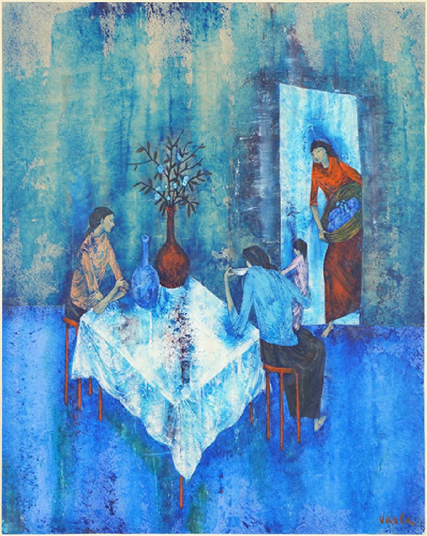 Felix Varla (French, 1903-1986) Interior Scene.: Felix Varla (French, 1903-1986) Interior Scene. Watercolor and gouache, signed lower right 17.5" x 13.75", Frame: 29.25" x 25.75"