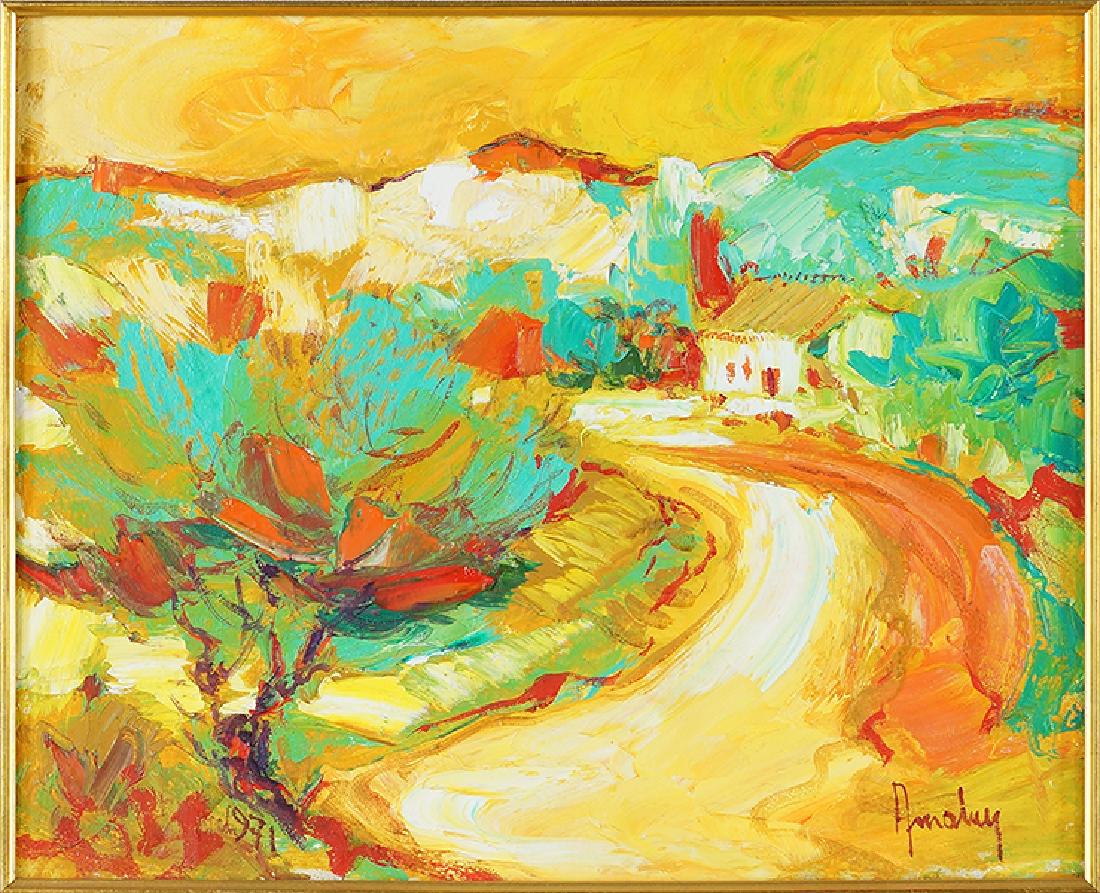Louis Amalvy (French, 1918-2003) Petit Mas Aux Baux.: Louis Amalvy (French, 1918-2003) Petit Mas Aux Baux. Oil on canvas, signed lower right. Additionally signed, titled and numbered en verso. Provenance: Galerie Yves Jaubert, Paris Canvas: 15" x 18" Fra