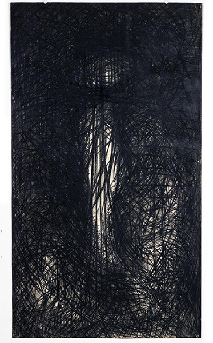 Ronaldo de Juan (Argentinian-American, 1931-1989) Title: Ronaldo de Juan (Argentinian-American, 1931-1989) Title Unknown. Charcoal drawing on paper, signed en verso and dated '76, unframed 73.25" x 42"