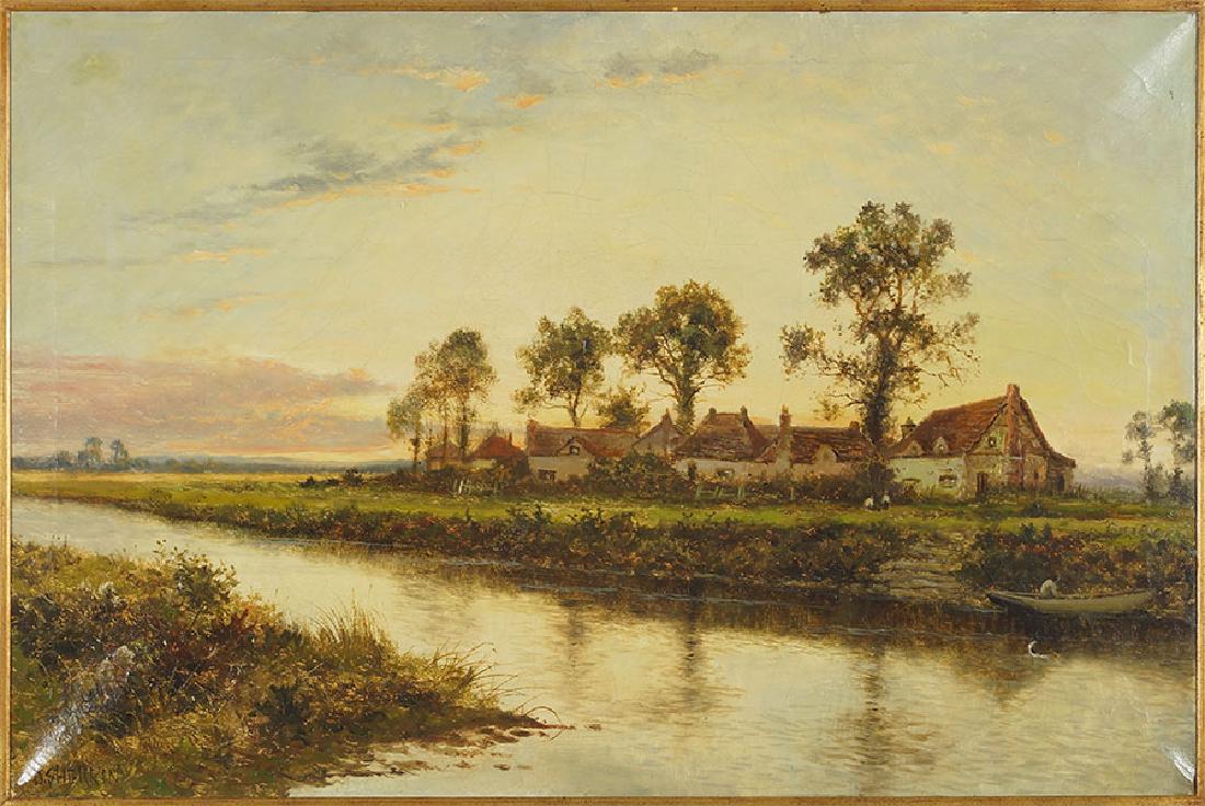 Daniel Sherrin (British, 1868-1940) A Group Of: Daniel Sherrin (British, 1868-1940) A Group Of Cottages. Oil on canvas, signed lower left and dated 1849 24" x 36", Frame: 32.25" x 44.5"