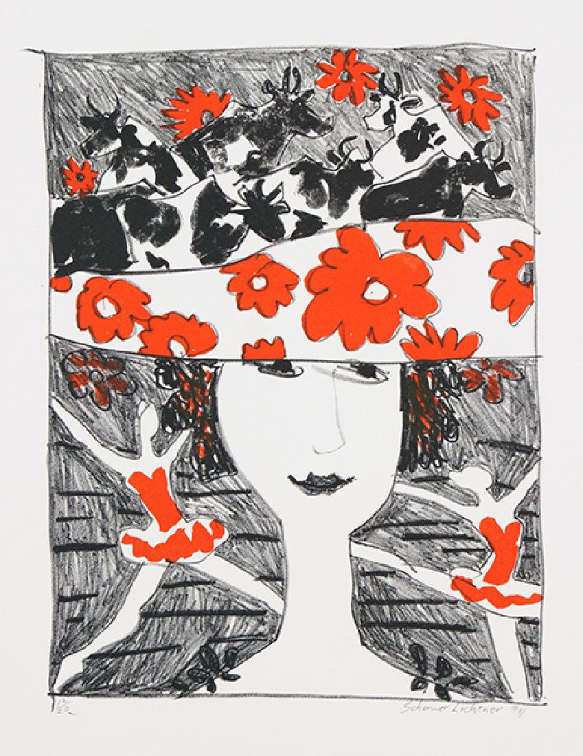 Schomer Lichtner (American, 1905-2006) Woman with Hat.: Schomer Lichtner (American, 1905-2006) Woman with Hat. Color lithograph, pencil signed lower right, dated '91, and numbered 12/20, unframed 15.25" x 12"