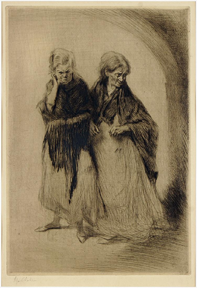 Edgar Chahine (Armenian-French, 1874-1947) Venise,: Edgar Chahine (Armenian-French, 1874-1947) Venise, Peociose (les pouilleuses). Drypoint dated to 1922, pencil signed lower left. Ref: Tabanelli 347 12.5" x 8.75" Frame: 21" x 17"