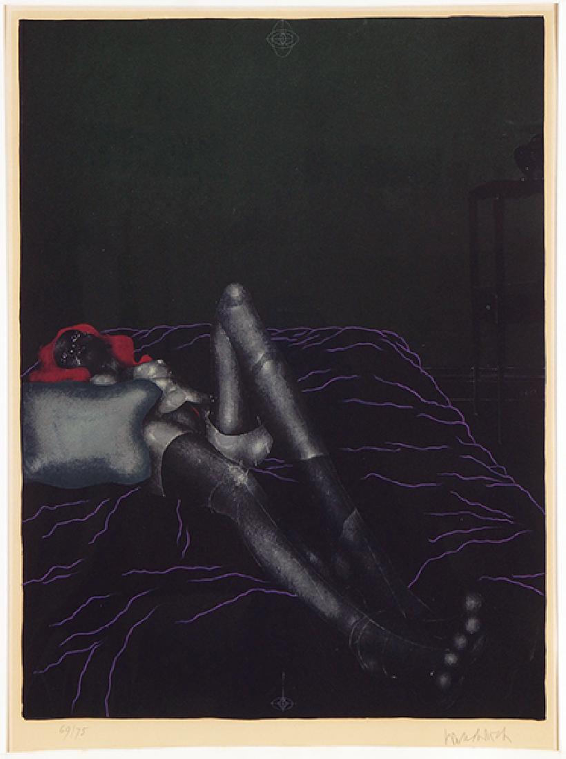 Paul Wunderlich (German, 1927-2010) Reclining Nude.: Paul Wunderlich (German, 1927-2010) Reclining Nude. Color lithograph, pencil signed lower right and numbered 69/75, unframed 26.25" x 19.5"