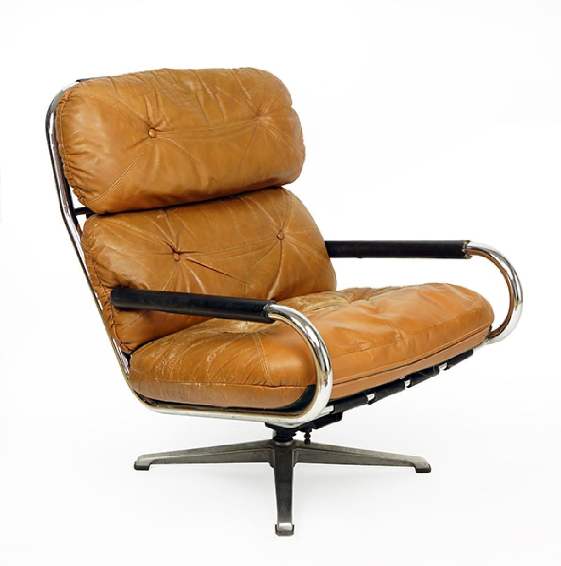 A Milo Baughman for Directional Leather lounge Chair.: A Milo Baughman for Directional Leather lounge Chair. 36" x 27" x 33"