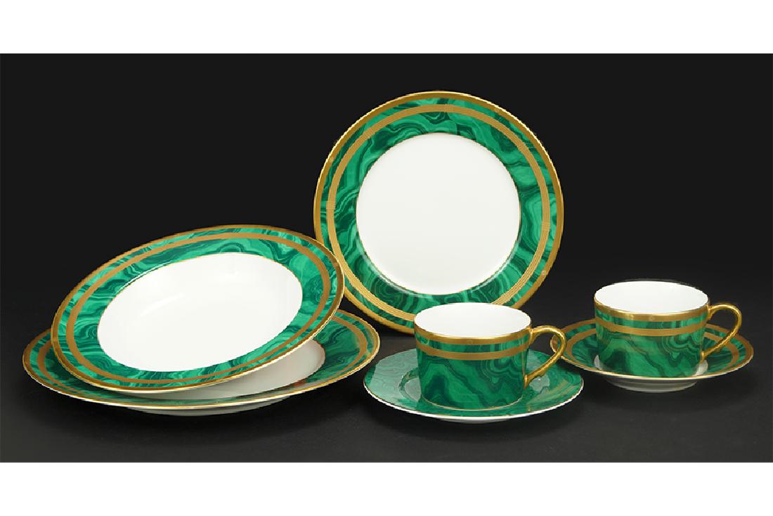 A Christian Dior Porcelain Partial Table Service.: A Christian Dior Porcelain Partial Table Service. Gaudron Malachite pattern. Comprising one dinner plate, eight soup bowls, seven salad plates and eight coffee cups with saucers. Together with five Ne
