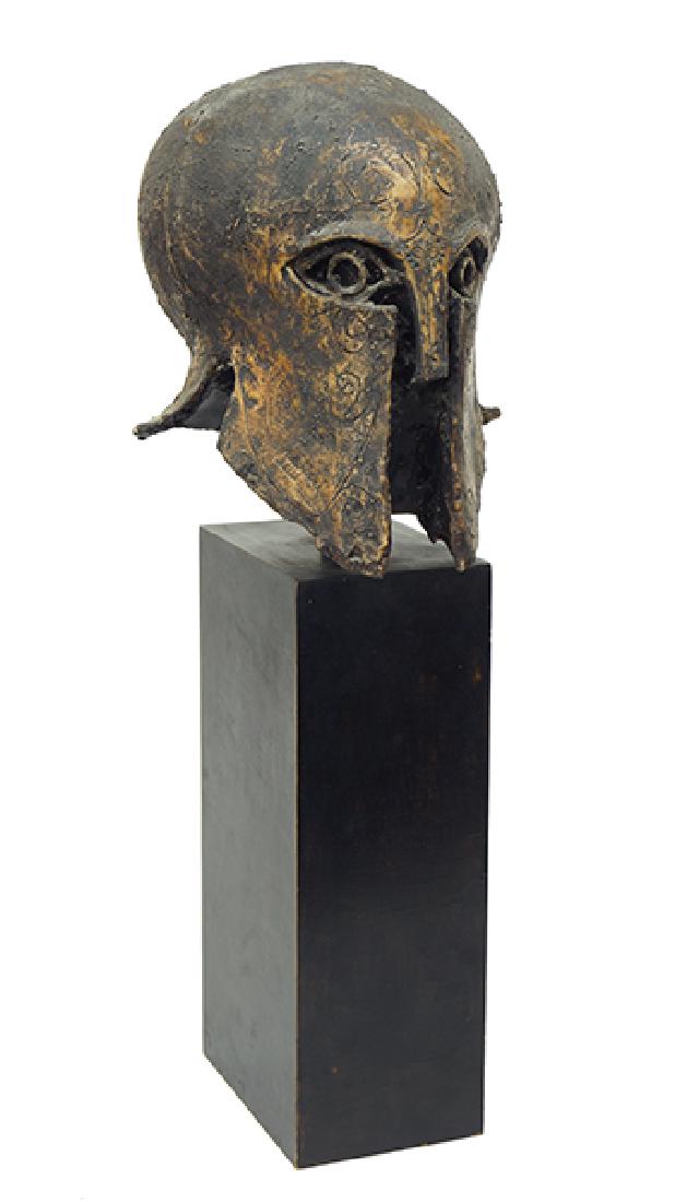 Frank Gallo (American, B. 1933) Etruscan Head.: Frank Gallo (American, B. 1933) Etruscan Head. Epoxy resin sculpture, 1963. Number 2 of 2 casts. Mounted to a painted wood base. Unsigned. Provenance: Zaks Gallery, Chicago Sculpture height: 11.5" Ove