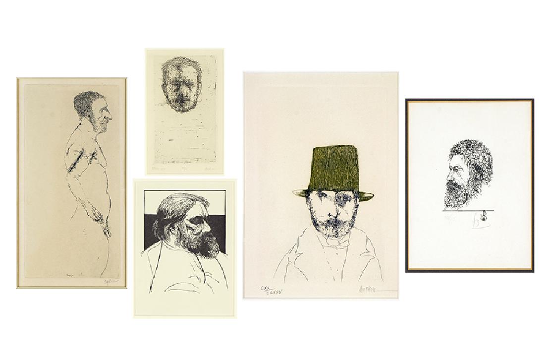 Leonard Baskin (American, 1922-2000) Collection of: Leonard Baskin (American, 1922-2000) Collection of Prints. Five works, includes 'Eakins: 1870', etching, pencil signed lower right, titled and numbered 24/50, 'William Morris', 1960 and 'Gustave Courb