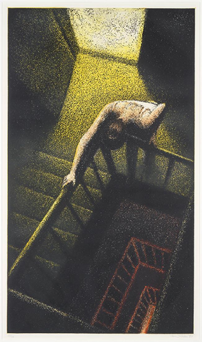 Jane L. Dickson (American, B. 1952) Stairwell.: Jane L. Dickson (American, B. 1952) Stairwell. Color aquatint, pencil signed lower right, dated 1984 and numbered 23/45 29.25" x 16.75", Frame: 37.25"x 24.5"