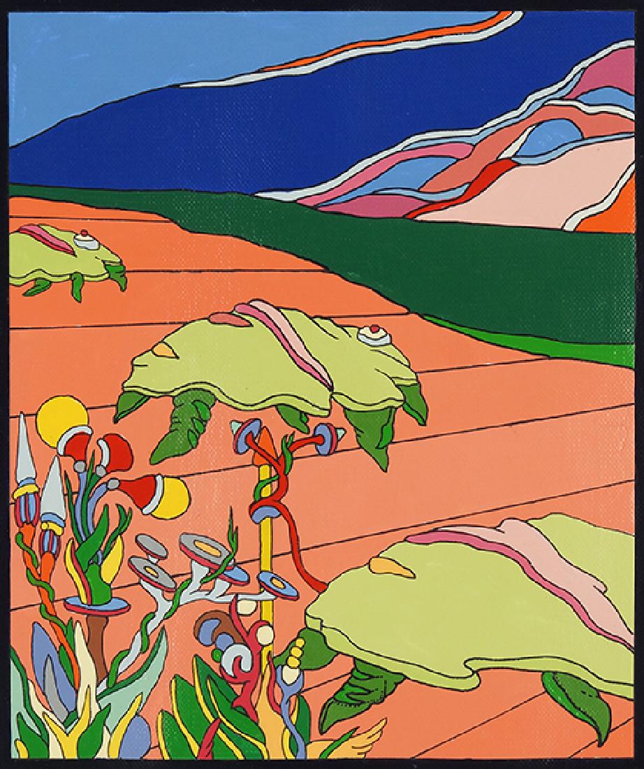 G. Edgar (American, 20th Century) Surreal Landscape.: G. Edgar (American, 20th Century) Surreal Landscape. Oil on canvas mounted on board, signed on the backing 10.75" x 9.5", Frame: 11.25" x 9.75"