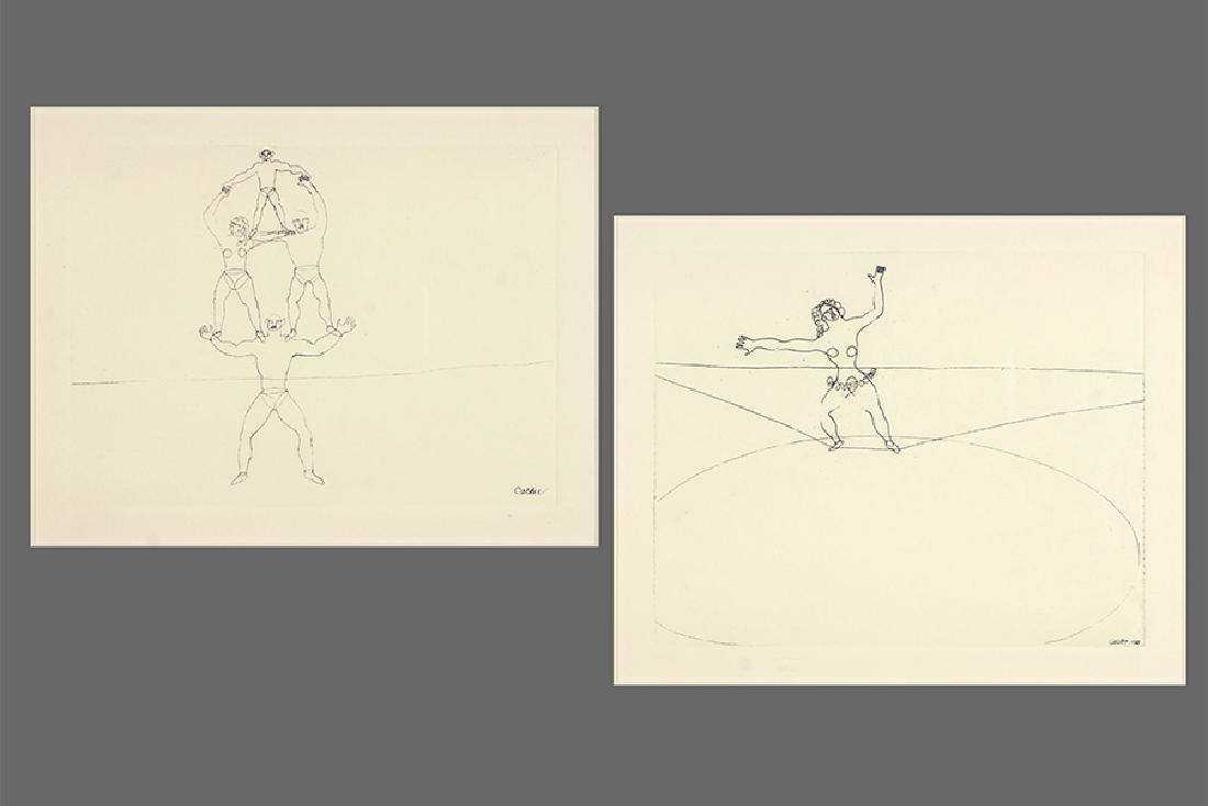 Alexander Calder (American, 1898-1976) Two Works.: Alexander Calder (American, 1898-1976) Two Works. Two etchings, "Acrobats" and "Tightrope Walker", signed in the plate only, restrikes Larger: 6.75" x 8.5", Frame: 16" x 17.5"