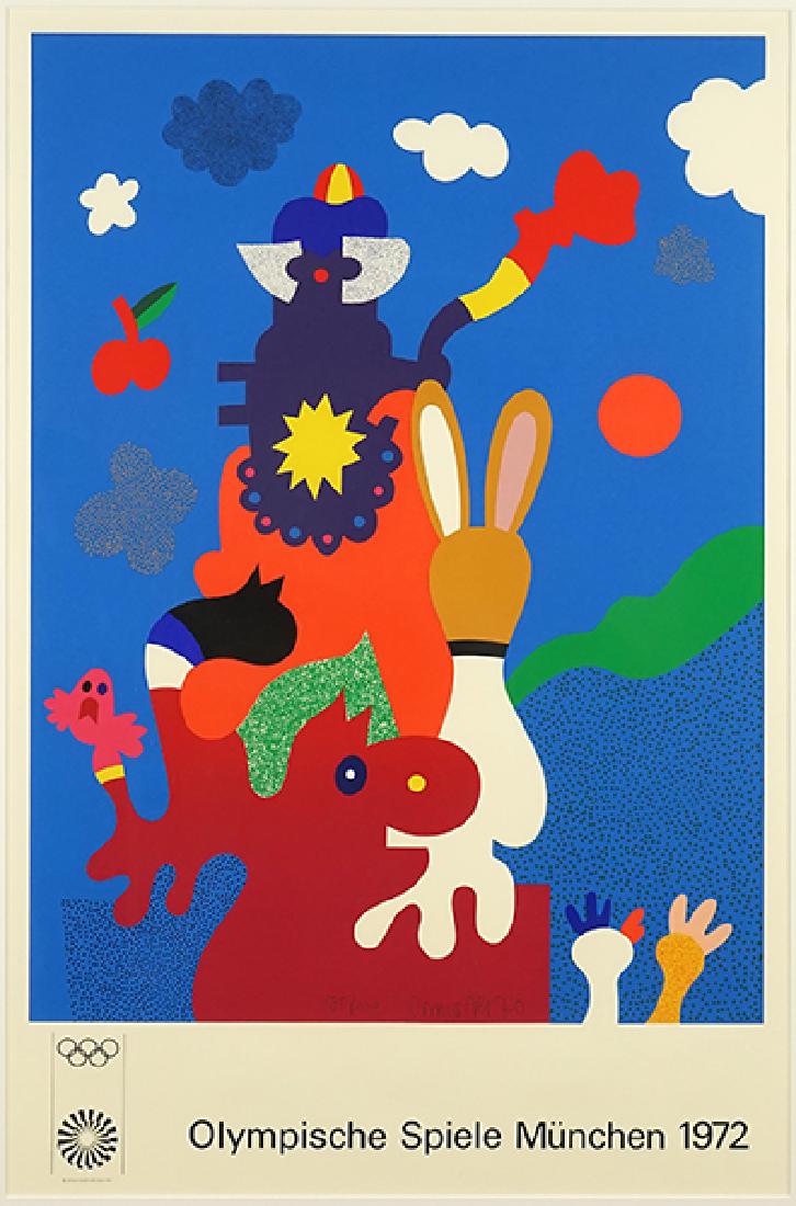 Otmar Alt (German, B. 1940) Olympische Spiele Munchen.: Otmar Alt (German, B. 1940) Olympische Spiele Munchen. Color lithograph, pencil signed lower center, dated '70, and numbered 195/200 34" x 25" Frame: 50" x 34.75"