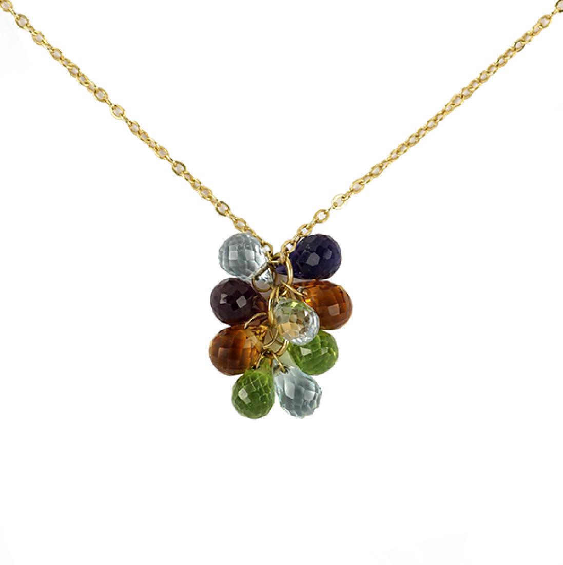 A Tiffany & Company Necklace.: A Tiffany & Company Necklace. 18 karat yellow gold link necklace leads into a cluster pendant containing briolette peridot, citrine, iolite, aquamarine and garnet Length: 8" Wt: 4.5 grams
